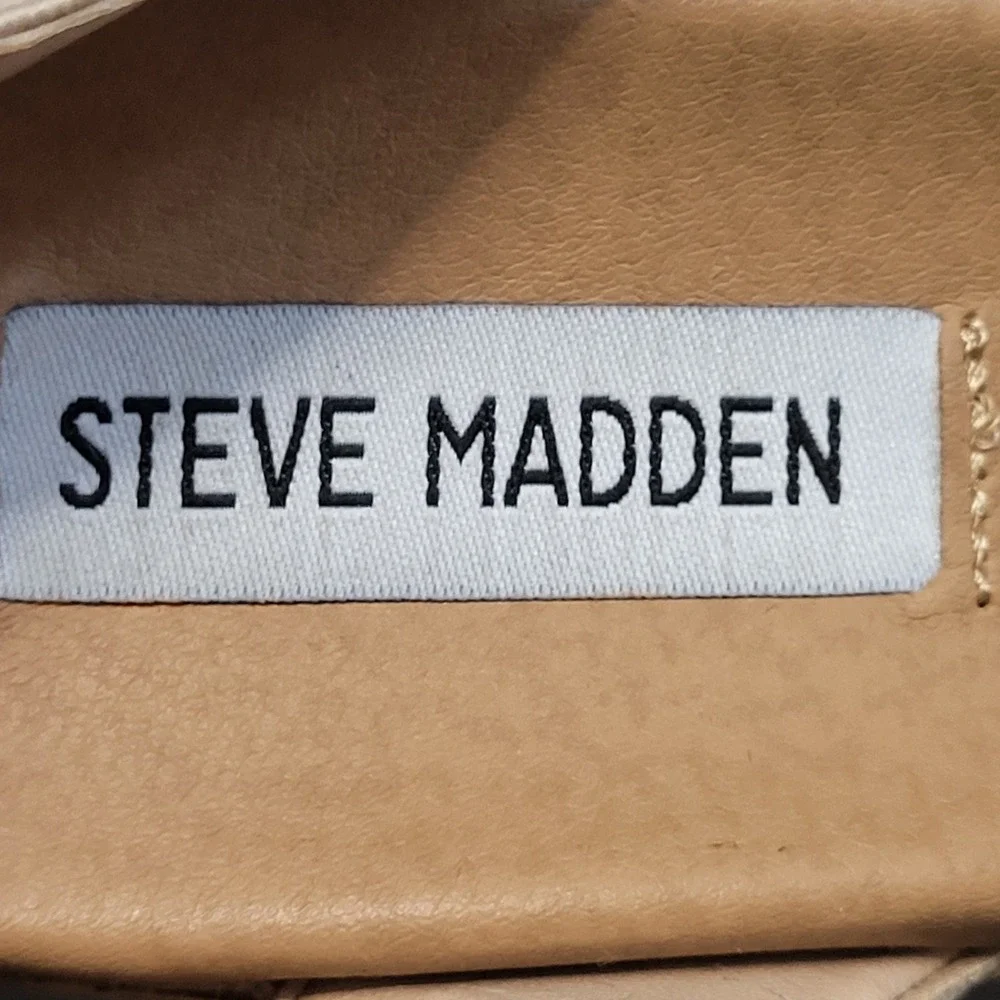 Steve Madden Bandi Tan Elastic Platform Cork Wedge Sandals Women's 6.5 Neutral